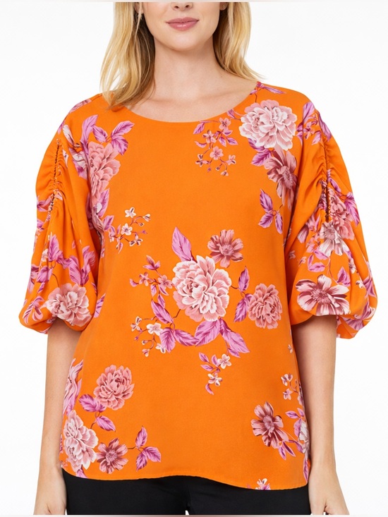 Vince Camuto Tops - Vince Camuto Brielle Open Shoulder Balloon Sleeve Blouse Orange/Pink Size XL